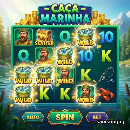 Tela do jogo 'Caça Marinha' no samsungpg com símbolos de vitória.