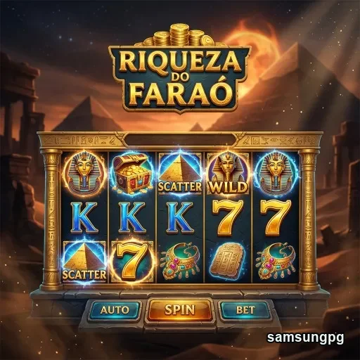 Slot de jogo 'Riqueza do Faraó' da samsungpg em destaque.